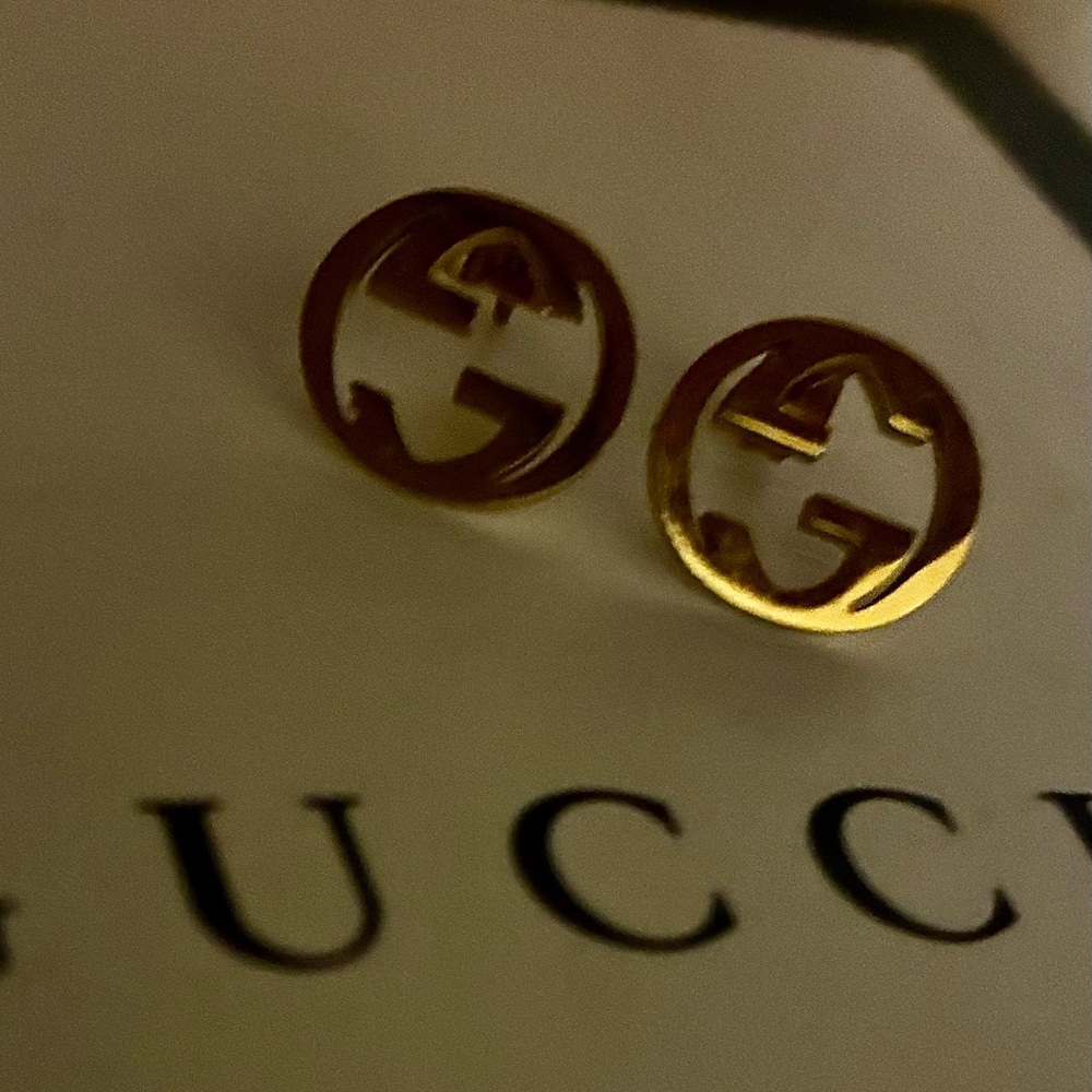 Gold Double G Round Logo Earrings